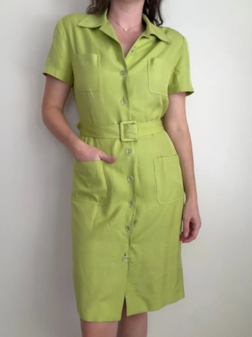 Gorgeous Vintage Apple Green 100% Silk Dress